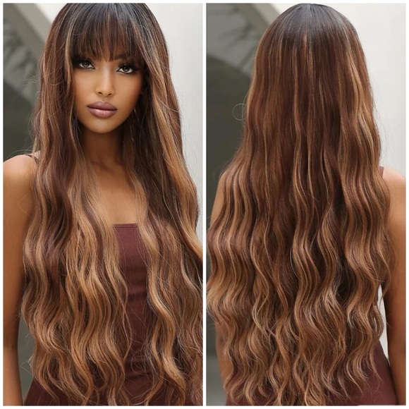 30 Inch Long Curly Ombre Natural Black to brown Copper highlights premiu… - Picture 1 of 12